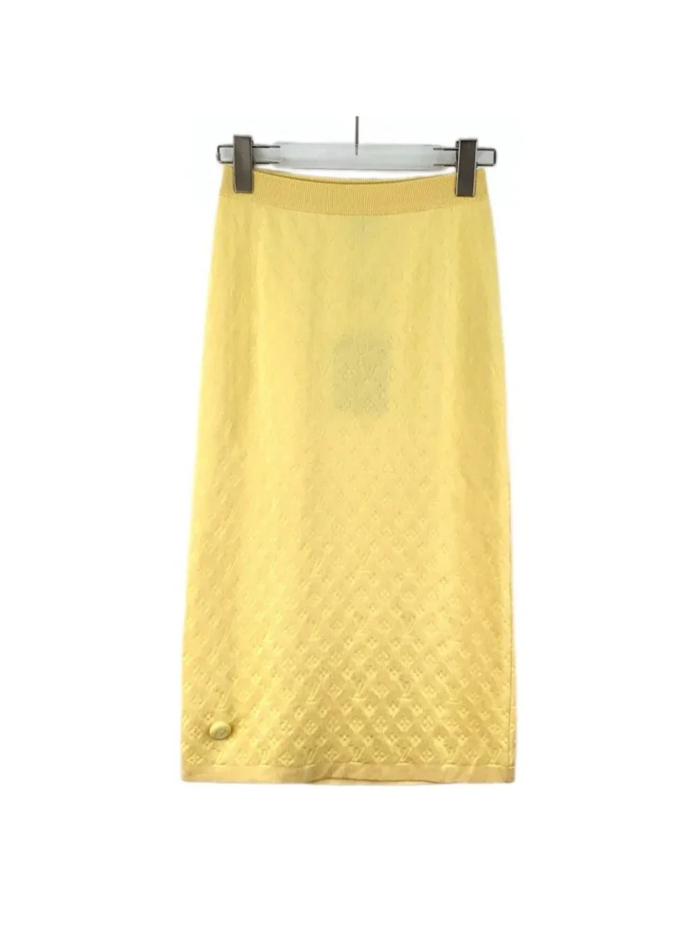 Louis Vuitton 2024 Yellow Logo Jacquard Silk Knit Midi Skirt
